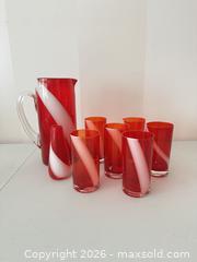 MaxSold Auction: Red and White Diagonal Swirl Glass Drinkware Set, 8 Pieces - Strathroy-Caradoc (Ontario, Canada) SELLER MANAGED Estate Sale Online Auction - Claire Court