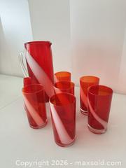MaxSold Auction: Red and White Diagonal Swirl Glass Drinkware Set, 8 Pieces - Strathroy-Caradoc (Ontario, Canada) SELLER MANAGED Estate Sale Online Auction - Claire Court