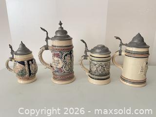 MaxSold Auction: Set of 4 Vintage German Ceramic Stoneware Beer Steins with Pewter Lids - Strathroy-Caradoc (Ontario, Canada) SELLER MANAGED Estate Sale Online Auction - Claire Court