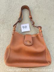 MaxSold Auction: Vintage Dooney & Bourke Donegal British Tan Leather Small Feed Bag - Novato (California, USA) SELLER MANAGED Estate Sale Online Auction - Nina Drive