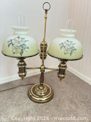 MaxSold Auction: Vintage Double Student Lamp with Painted Floral Glass Shade - Novato (California, USA) SELLER MANAGED Estate Sale Online Auction - Nina Drive