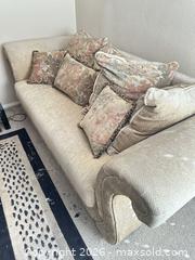 MaxSold Auction: Beige Fabric Loveseat with Rolled Arms - Las Vegas (Nevada, USA) PARTNER MANAGED Estate Sale Online Auction -  Argent Star Court