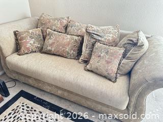 MaxSold Auction: Beige Fabric Loveseat with Rolled Arms - Las Vegas (Nevada, USA) PARTNER MANAGED Estate Sale Online Auction -  Argent Star Court