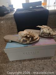 MaxSold Auction: Cecelia New York Gold Metallic Leather Slide, Size 7.5 - Las Vegas (Nevada, USA) PARTNER MANAGED Estate Sale Online Auction -  Argent Star Court