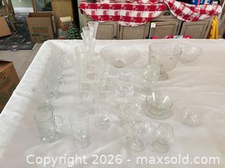 MaxSold Auction: Clear & Frosted Etched Floral Glassware Set — 30+ Pieces - Las Vegas (Nevada, USA) PARTNER MANAGED Estate Sale Online Auction -  Argent Star Court