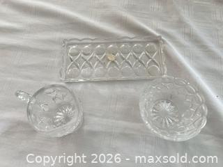 MaxSold Auction: Clear Pressed Glass Creamer and Sugar Set with Tray - Las Vegas (Nevada, USA) PARTNER MANAGED Estate Sale Online Auction -  Argent Star Court