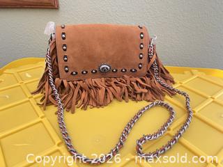 MaxSold Auction: Coach Tan Suede Leather Crossbody with Fringe & Studs - Las Vegas (Nevada, USA) PARTNER MANAGED Estate Sale Online Auction -  Argent Star Court