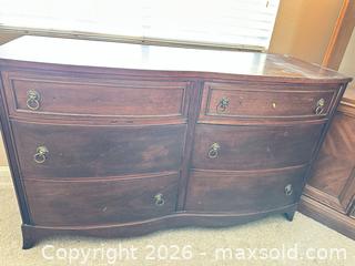 MaxSold Auction: Dark Brown Solid Wood Bow Front Dresser with 6 Drawers - Las Vegas (Nevada, USA) PARTNER MANAGED Estate Sale Online Auction -  Argent Star Court