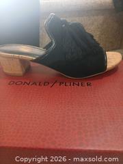 MaxSold Auction: Donald Pliner Black Kidsuede Cork Block Heel Mule, Size 7.5 - Las Vegas (Nevada, USA) PARTNER MANAGED Estate Sale Online Auction -  Argent Star Court