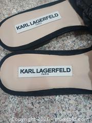 MaxSold Auction: Karl Lagerfeld Black Suede Slides/Mules EU 38 (US 7-7.5) - Las Vegas (Nevada, USA) PARTNER MANAGED Estate Sale Online Auction -  Argent Star Court