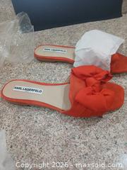 MaxSold Auction: Karl Lagerfeld Red/Coral Fabric Open-Toe Slip-On Heels US 7.5 - Las Vegas (Nevada, USA) PARTNER MANAGED Estate Sale Online Auction -  Argent Star Court