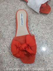 MaxSold Auction: Karl Lagerfeld Red/Coral Fabric Open-Toe Slip-On Heels US 7.5 - Las Vegas (Nevada, USA) PARTNER MANAGED Estate Sale Online Auction -  Argent Star Court