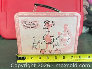 MaxSold Auction: Lucky Brand Pink & White Metal Lunchbox / Tin Box - Las Vegas (Nevada, USA) PARTNER MANAGED Estate Sale Online Auction -  Argent Star Court