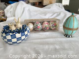MaxSold Auction: MacKenzie-Childs Lot: Bunny Planter, Floral Egg Set & Trinket Egg - Las Vegas (Nevada, USA) PARTNER MANAGED Estate Sale Online Auction -  Argent Star Court