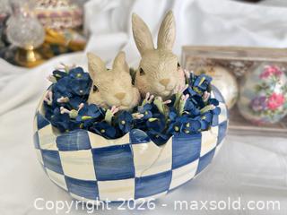 MaxSold Auction: MacKenzie-Childs Lot: Bunny Planter, Floral Egg Set & Trinket Egg - Las Vegas (Nevada, USA) PARTNER MANAGED Estate Sale Online Auction -  Argent Star Court