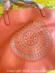 MaxSold Auction: Neiman Marcus Coral/Orange Faux Leather Large Tote - Las Vegas (Nevada, USA) PARTNER MANAGED Estate Sale Online Auction -  Argent Star Court