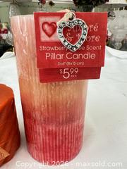 MaxSold Auction: Pillar & Taper Candle Lot of 3 — Strawberry/Pumpkin Spice  - Las Vegas (Nevada, USA) PARTNER MANAGED Estate Sale Online Auction -  Argent Star Court