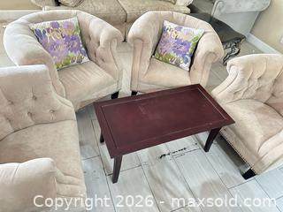 MaxSold Auction: Set of 4 Beige Tufted Accent Chairs with Coffee Table - Las Vegas (Nevada, USA) PARTNER MANAGED Estate Sale Online Auction -  Argent Star Court