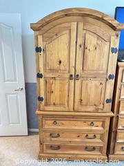 MaxSold Auction: Solid Wood Rustic Armoire / TV Cabinet and Dresser, Honey Finish - Las Vegas (Nevada, USA) PARTNER MANAGED Estate Sale Online Auction -  Argent Star Court