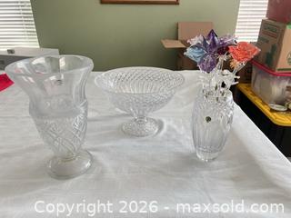 MaxSold Auction: Waterford Cut Crystal Vase with Pedestal Bowl and Glass Flower Stems - Las Vegas (Nevada, USA) PARTNER MANAGED Estate Sale Online Auction -  Argent Star Court