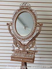 MaxSold Auction: Antique Style Anglo-Indian Bone Inlaid Wood Standing Mirror  - Toronto (Ontario, Canada) PARTNER MANAGED Reseller Online Auction - Queen Street West.