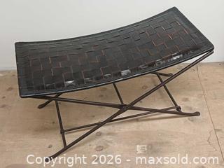 MaxSold Auction: Vintage Woven Leather Strap Seat Wrought Iron Folding Bench - Toronto (Ontario, Canada) PARTNER MANAGED Reseller Online Auction - Queen Street West.