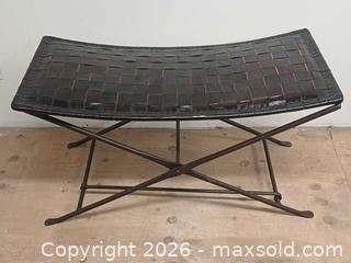MaxSold Auction: Vintage Woven Leather Strap Seat Wrought Iron Folding Bench - Toronto (Ontario, Canada) PARTNER MANAGED Reseller Online Auction - Queen Street West.
