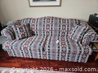 MaxSold Auction: 3-Seater Simmons Hide-A-Bed Southwestern Jacquard Sofa Bed with Throw Pillows - Kingston (Ontario, Canada) PARTNER MANAGED Moving Online Auction - Fernmoor Drive
