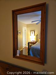 MaxSold Auction: Large Vertical Beveled Framed Mirror with Natural Wood Frame 35" x 23" - Kingston (Ontario, Canada) PARTNER MANAGED Moving Online Auction - Fernmoor Drive