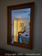 MaxSold Auction: Large Vertical Beveled Framed Mirror with Natural Wood Frame 35" x 23" - Kingston (Ontario, Canada) PARTNER MANAGED Moving Online Auction - Fernmoor Drive