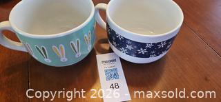 MaxSold Auction: Pair of Ceramic Handled Soup Mugs — Green Bunny & Blue Snowflake - Kingston (Ontario, Canada) PARTNER MANAGED Moving Online Auction - Fernmoor Drive