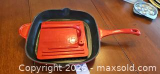 MaxSold Auction: Red Enameled Cast Iron Square Grill Pan, 10–12 in - Kingston (Ontario, Canada) PARTNER MANAGED Moving Online Auction - Fernmoor Drive
