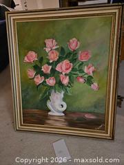 MaxSold Auction: Signed Oil on Canvas Painting of Roses, Approx. 24 x 28 in - Kingston (Ontario, Canada) PARTNER MANAGED Moving Online Auction - Fernmoor Drive