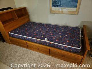 MaxSold Auction: Twin Wood Bed with Built-In Storage Drawers, Comforter and Pillow - Kingston (Ontario, Canada) PARTNER MANAGED Moving Online Auction - Fernmoor Drive