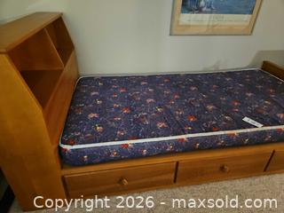 MaxSold Auction: Twin Wood Bed with Built-In Storage Drawers, Comforter and Pillow - Kingston (Ontario, Canada) PARTNER MANAGED Moving Online Auction - Fernmoor Drive