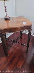 MaxSold Auction: Wooden Traditional Brown End Table with Beaded Carved Trim - Kingston (Ontario, Canada) PARTNER MANAGED Moving Online Auction - Fernmoor Drive