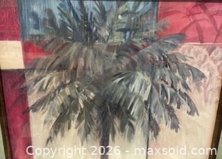 MaxSold Auction: Framed & Matted Art Print of Stylized Palm Tree Reminiscent of Julia Hawkins - San Jose (California, USA) SELLER MANAGED Downsizing Online Auction - Elm Street (CONDO)