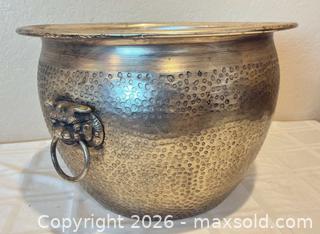 MaxSold Auction: Large Hammered Aluminum Planter Pot with Foo Dog Handles - San Jose (California, USA) SELLER MANAGED Downsizing Online Auction - Elm Street (CONDO)