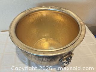 MaxSold Auction: Large Hammered Aluminum Planter Pot with Foo Dog Handles - San Jose (California, USA) SELLER MANAGED Downsizing Online Auction - Elm Street (CONDO)