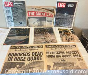 MaxSold Auction: Lot of Vintage  & Original Magazines and Newspapers on the Moon Landing and Space Travel and a Couple on the Loma Prieta Earthquake - San Jose (California, USA) SELLER MANAGED Downsizing Online Auction - Elm Street (CONDO)
