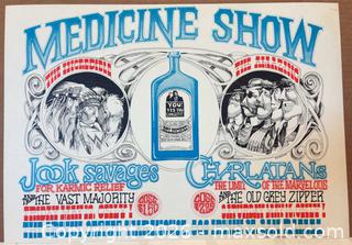 MaxSold Auction: Original Rick Griffin Psychedelic Fillmore Era "Medicine Show" Rock Concert Poster, First Printing, Charlantans & Jook Savages, 1967, AOR 2.300 - San Jose (California, USA) SELLER MANAGED Downsizing Online Auction - Elm Street (CONDO)