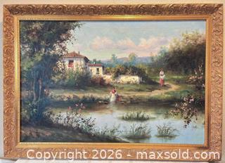 MaxSold Auction: Vintage & Original Signed Oil Painting on Canvas of Pastoral Scene in Ornate Wooden Gilt Frame - San Jose (California, USA) SELLER MANAGED Downsizing Online Auction - Elm Street (CONDO)