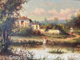 MaxSold Auction: Vintage & Original Signed Oil Painting on Canvas of Pastoral Scene in Ornate Wooden Gilt Frame - San Jose (California, USA) SELLER MANAGED Downsizing Online Auction - Elm Street (CONDO)