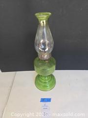 MaxSold Auction: Green Glass Oil/Kerosene Lamp, "Queen Heart" Style Fingerhold Lamp, 18 in - Lakeland (Florida, USA) PARTNER MANAGED Downsizing Online Auction - Shore Acres Drive