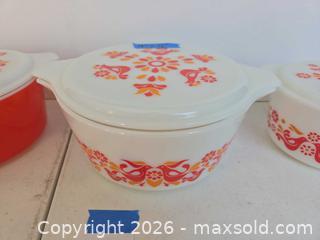 MaxSold Auction: Pyrex Pennsylvania Dutch "Friendship" Pattern, 6pc Complete Set - Lakeland (Florida, USA) PARTNER MANAGED Downsizing Online Auction - Shore Acres Dr.