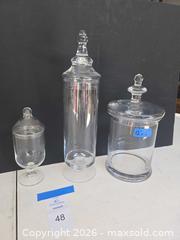 MaxSold Auction: Set of 3 Clear Glass Apothecary Jars, Medium (Approx. 10–12") - Lakeland (Florida, USA) PARTNER MANAGED Downsizing Online Auction - Shore Acres Drive