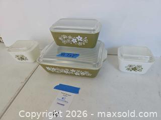 MaxSold Auction: Vintage Pyrex Refrigerator Dish Set, Spring Blossom Green Pattern, "Crazy Daisy" - Lakeland (Florida, USA) PARTNER MANAGED Downsizing Online Auction - Shore Acres Drive