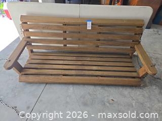 MaxSold Auction: Wood 3-Seater Hanging Porch/Deck Swing, Natural Brown - Lakeland (Florida, USA) PARTNER MANAGED Downsizing Online Auction - Shore Acres Drive