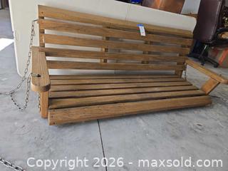 MaxSold Auction: Wood 3-Seater Hanging Porch/Deck Swing, Natural Brown - Lakeland (Florida, USA) PARTNER MANAGED Downsizing Online Auction - Shore Acres Drive