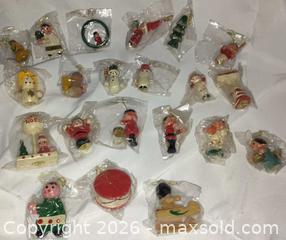 MaxSold Auction:  New plastic wrapped miniature wooden hand-crafted Christmas tree ornaments - Walworth (New York, USA) SELLER MANAGED Downsizing Online Auction -  High Street
